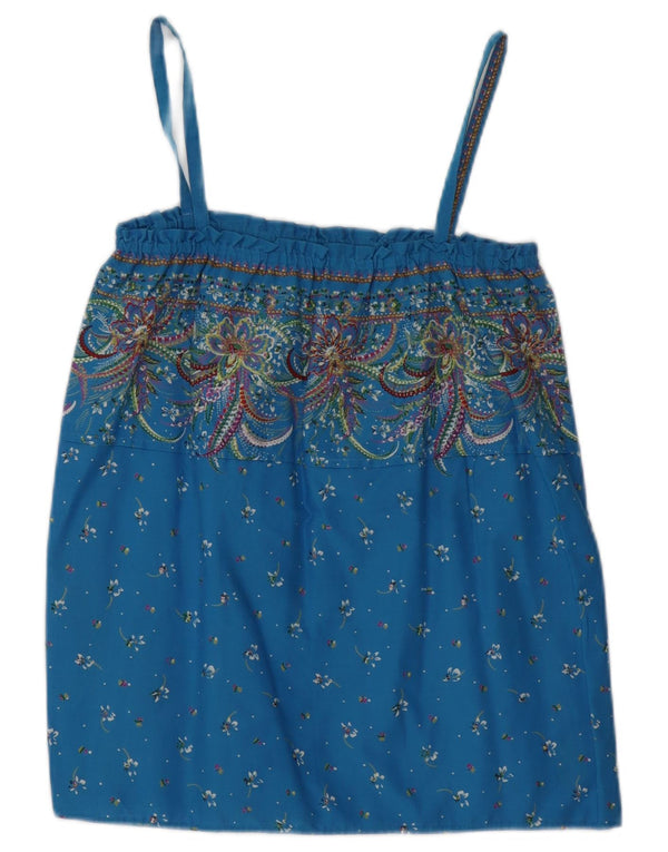 Cami Top Feminino Vintage UK 12 Floral Azul Médio