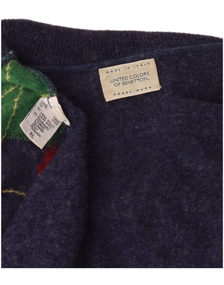 Suéter masculino Benetton com gola redonda XL azul marinho Argyle/Diamond Classic