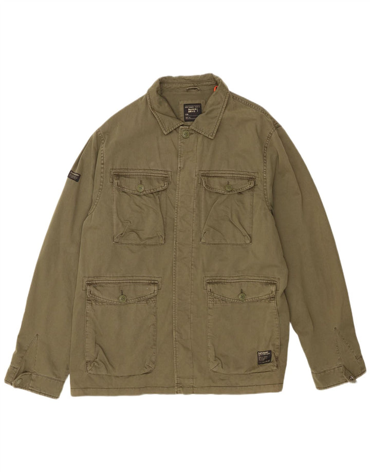 Superdry Mens Graphic Utility Jacket UK 44 2XL Khaki Cotton