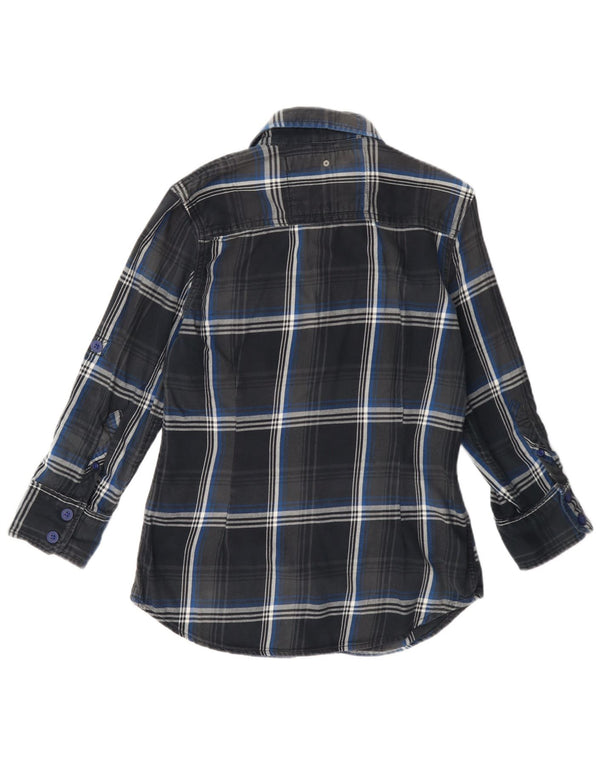Camisa de flanela feminina Superdry Reino Unido 14 algodão xadrez azul marinho médio