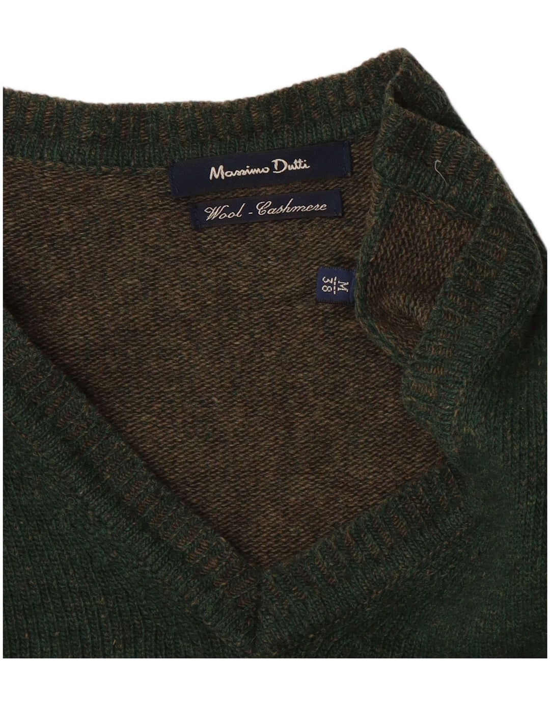 Suéter masculino Massimo Dutti com decote em V de lã verde médio