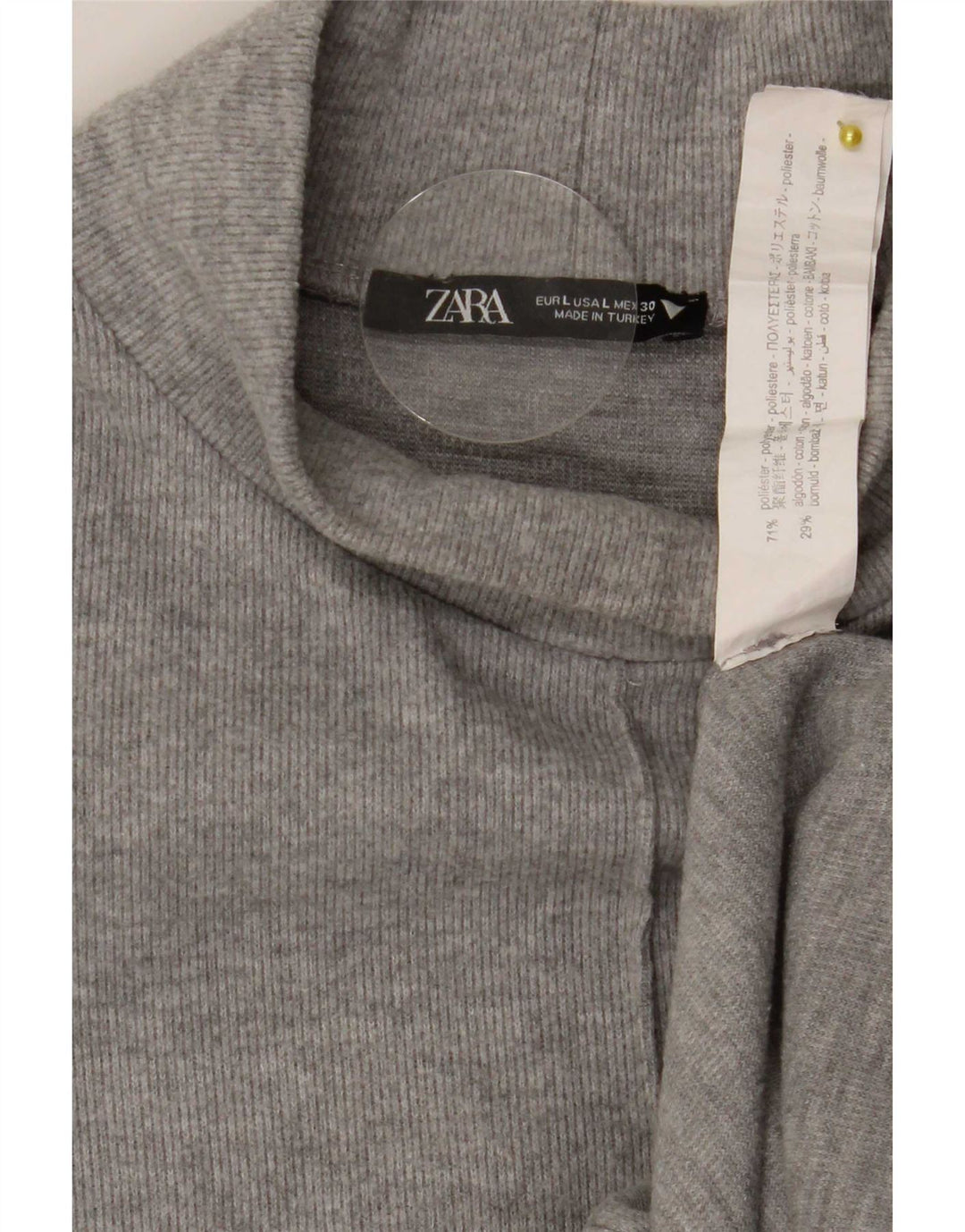 Zara Vestido feminino de mangas curtas, Reino Unido 16, grande, cinza, poliéster