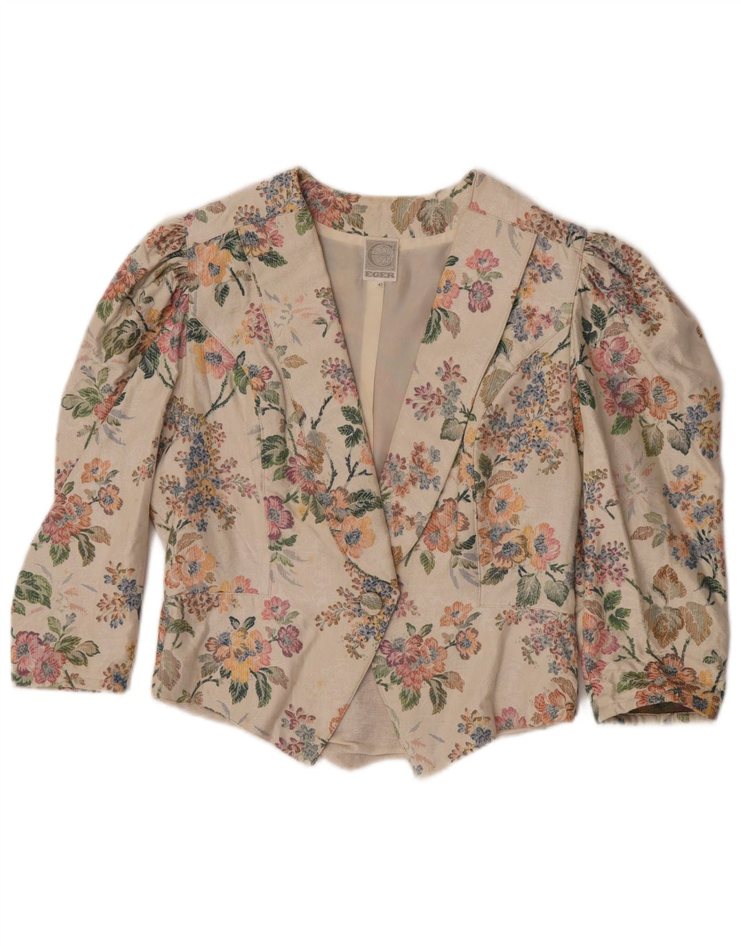 Jaqueta blazer feminina Eger manga 3/4 1 botão IT 42 médio bege floral