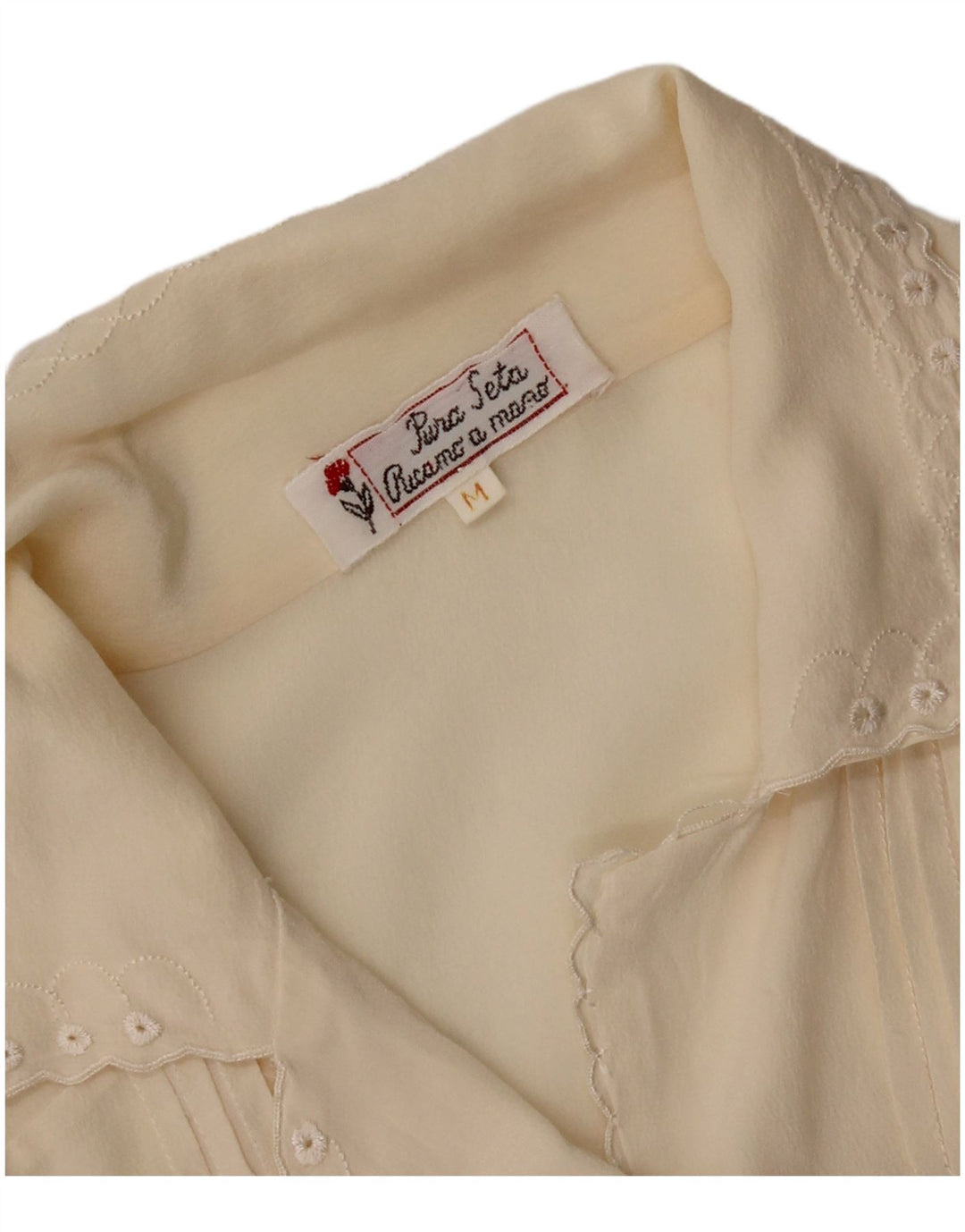 Blusa feminina vintage de manga curta UK 14 seda branca média