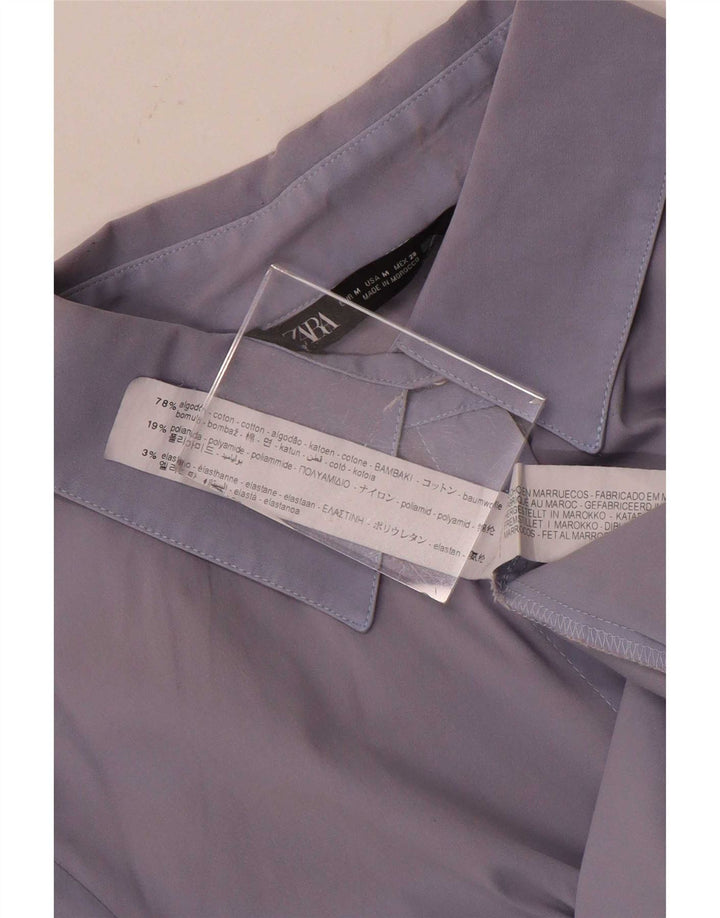 Camisa formal feminina Zara Reino Unido 12 algodão azul médio