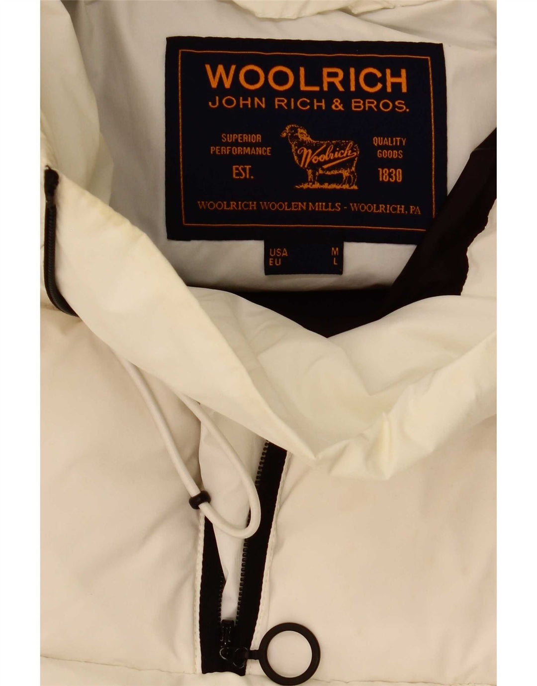 Jaqueta acolchoada masculina Woolrich com capuz Anorak UK 40 grande branca