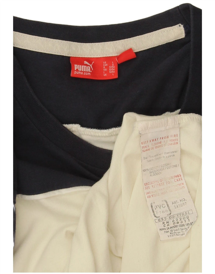 Puma Mens Top Manga Longa Grande Off White Algodão Colorblock