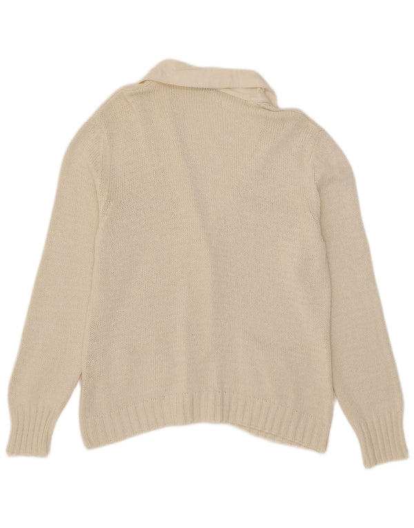 Suéter cardigã feminino Glenfield Reino Unido 18 XL algodão branco