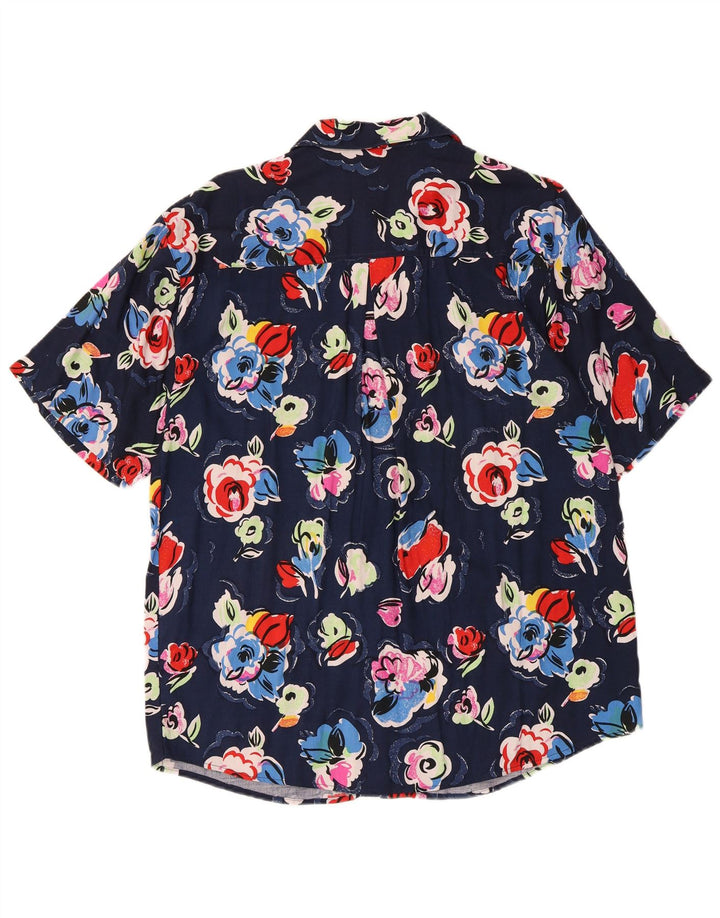 Camisa masculina vintage de manga curta média azul marinho floral viscose