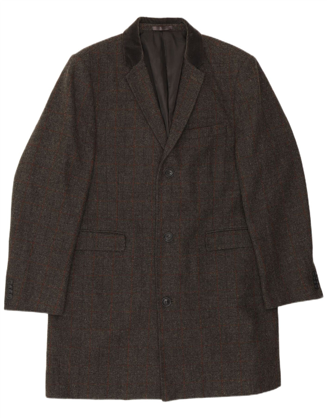 Jaqueta blazer masculina VINTAGE regular longline com 3 botões Reino Unido 46 3XL cinza xadrez