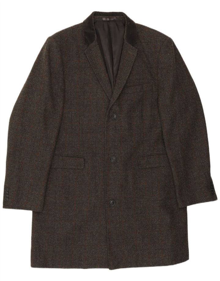 Jaqueta blazer masculina VINTAGE regular longline com 3 botões Reino Unido 46 3XL cinza xadrez