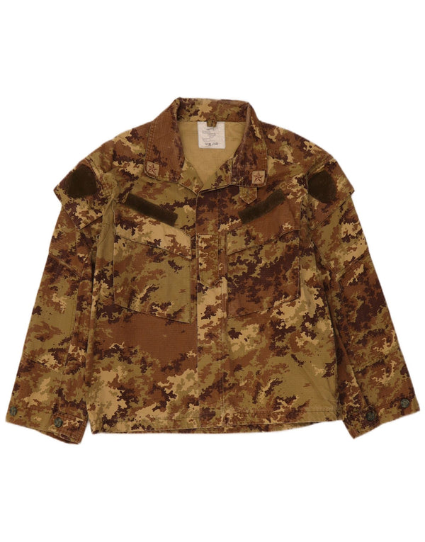 Jaqueta militar masculina vintage IT 50 grande algodão camuflado cáqui