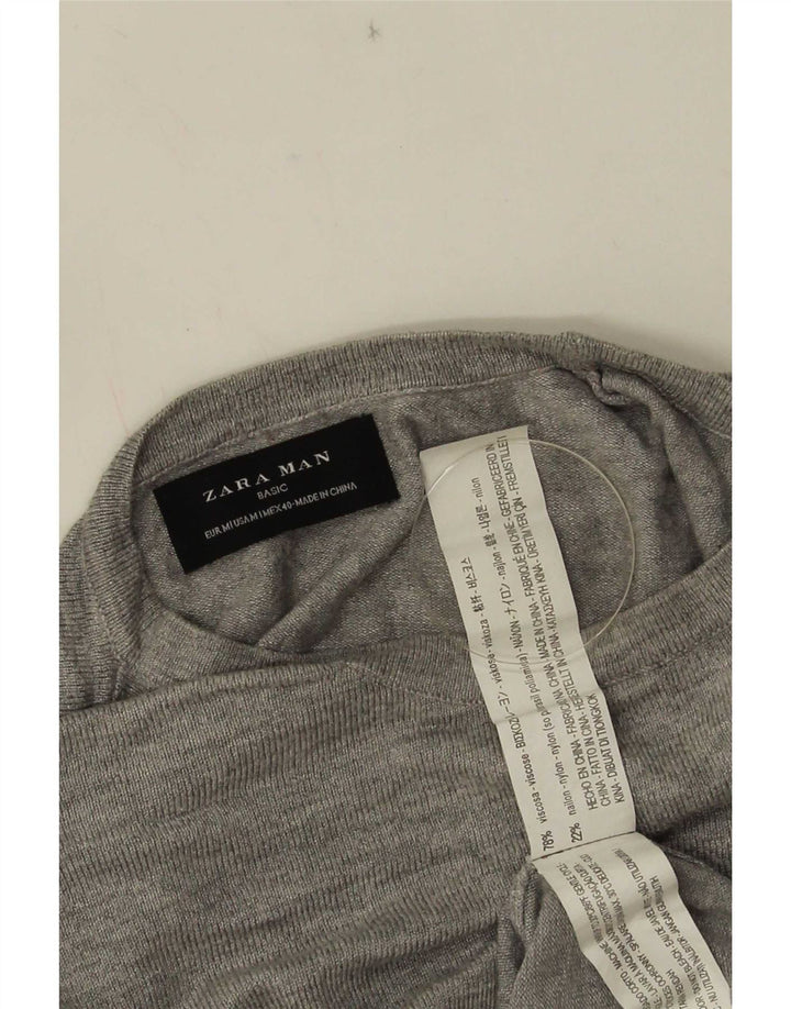 Zara Suéter masculino com gola redonda e viscose cinza médio