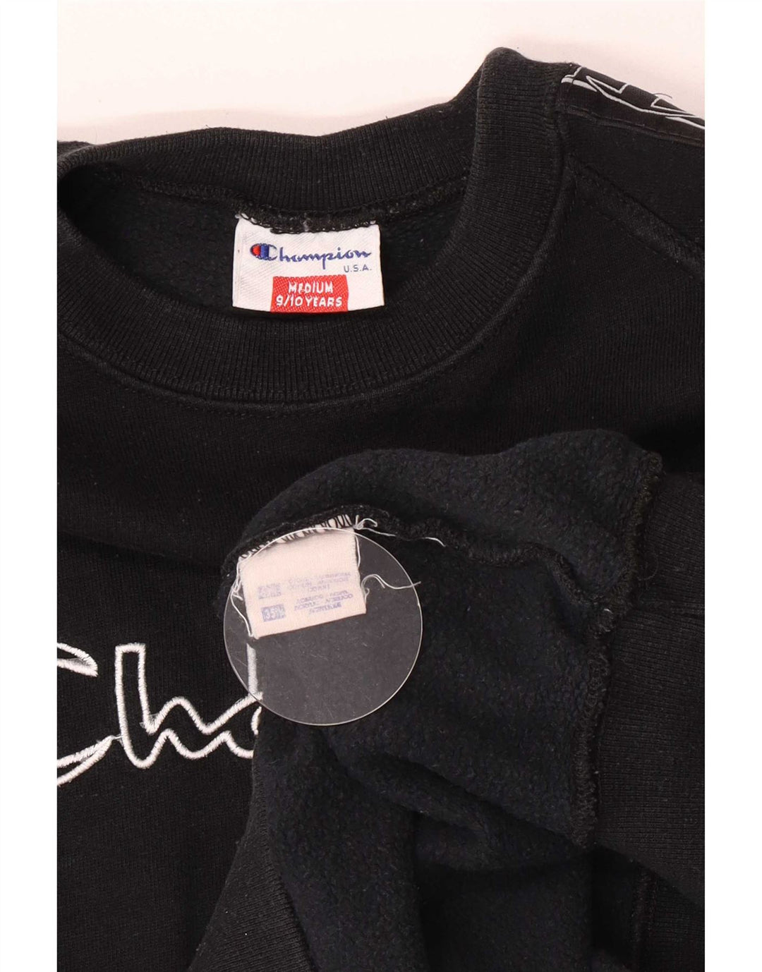 Suéter gráfico Champion Boys 9-10 anos médio preto colorblock