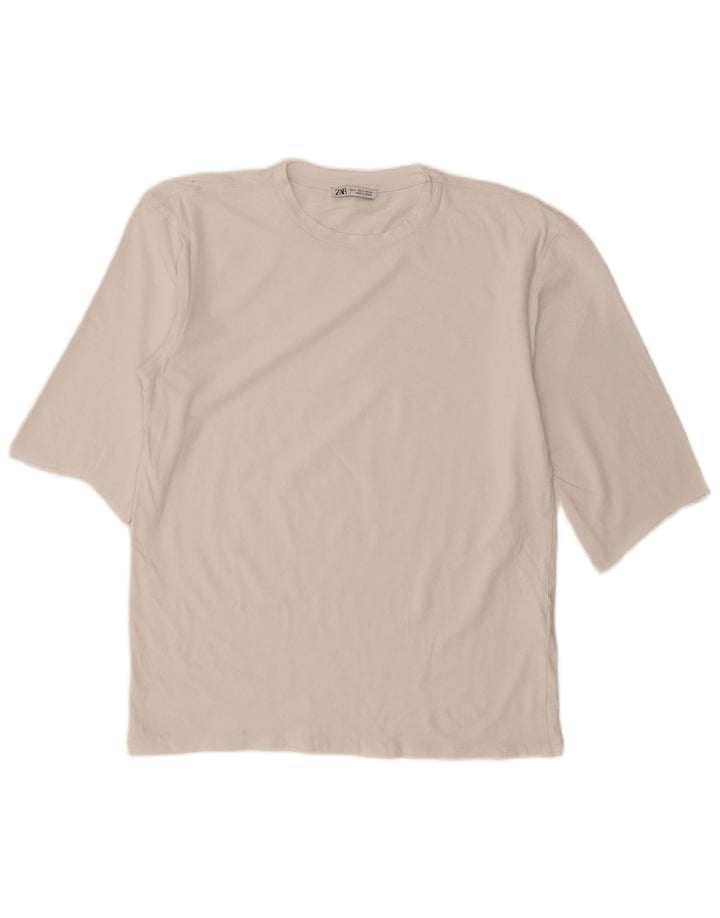 Camiseta feminina Zara UK 12 algodão branco médio