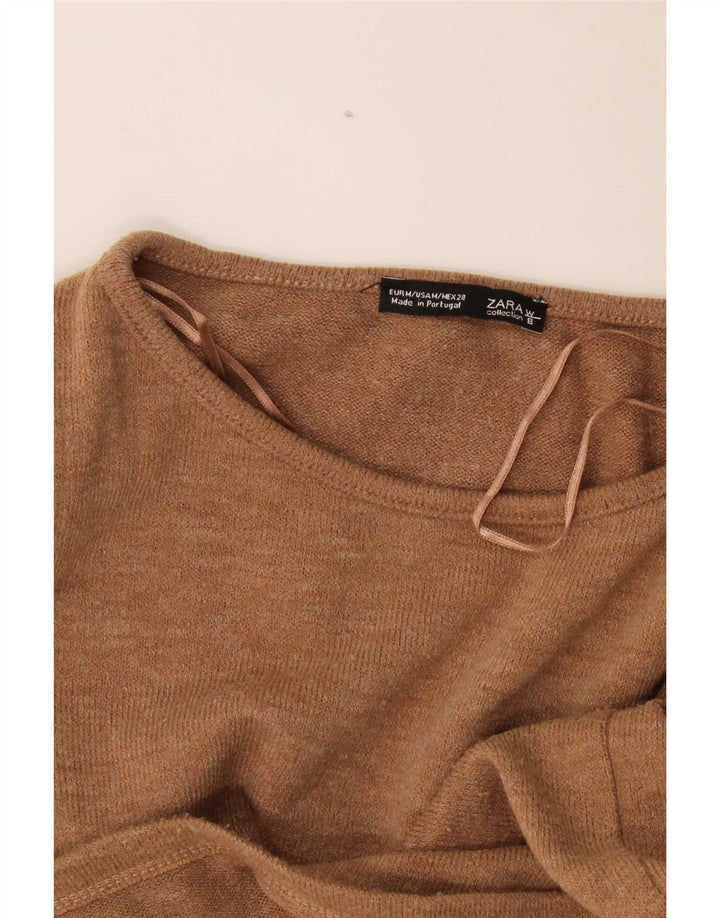 Blusa feminina Zara com ombros de fora, Reino Unido 14, bege médio manchado