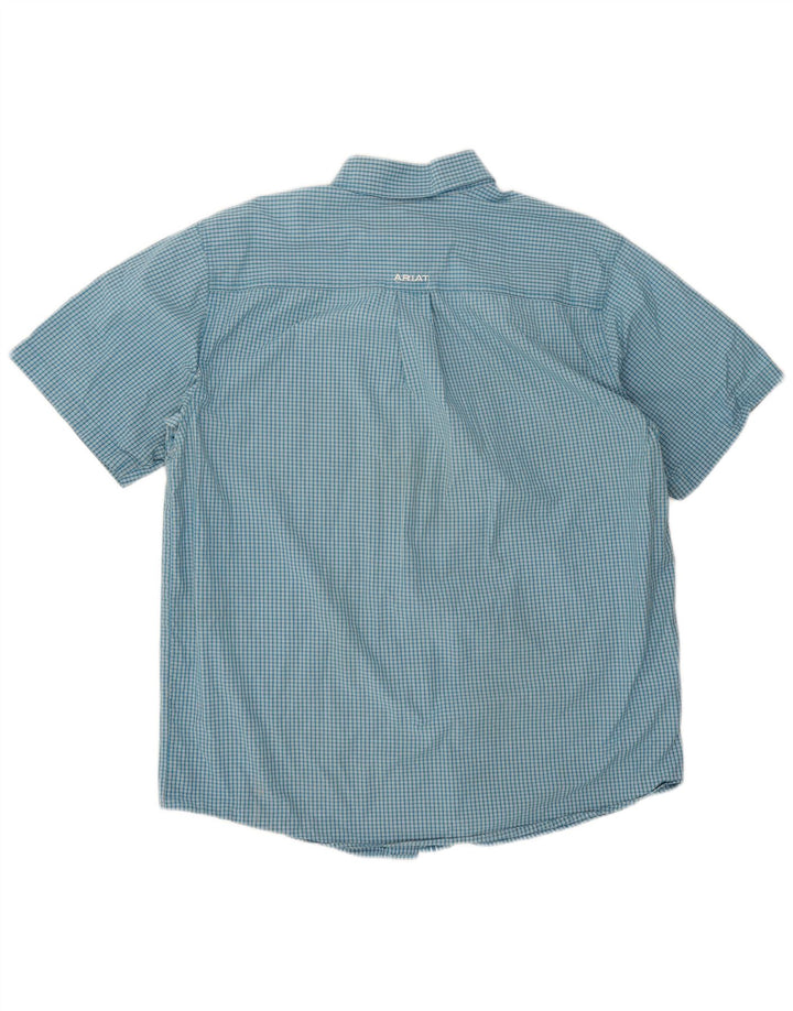 Camisa masculina de manga curta Ariat grande azul guingão