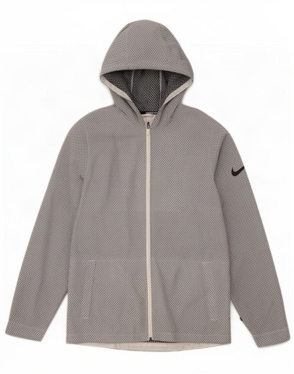 Jaqueta de chuva masculina Nike com capuz UK 38 Nylon geométrico cinza médio