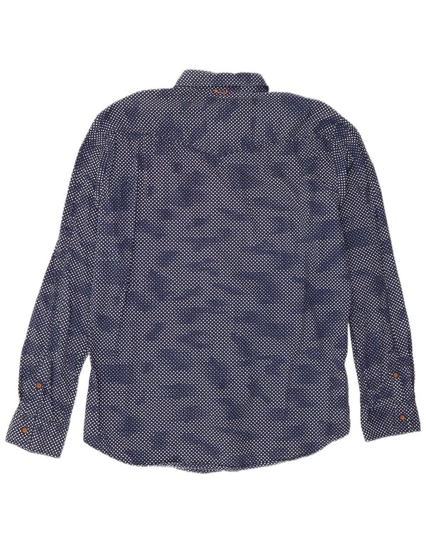 Camisa masculina Hugo Boss XL azul marinho algodão geométrico