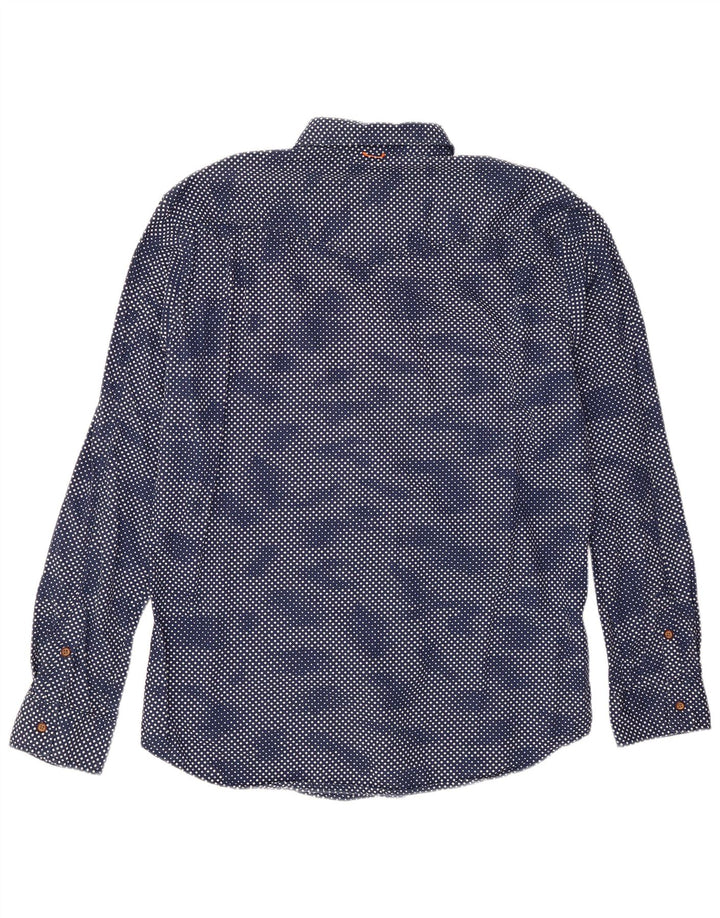 Camisa masculina Hugo Boss XL azul marinho algodão geométrico
