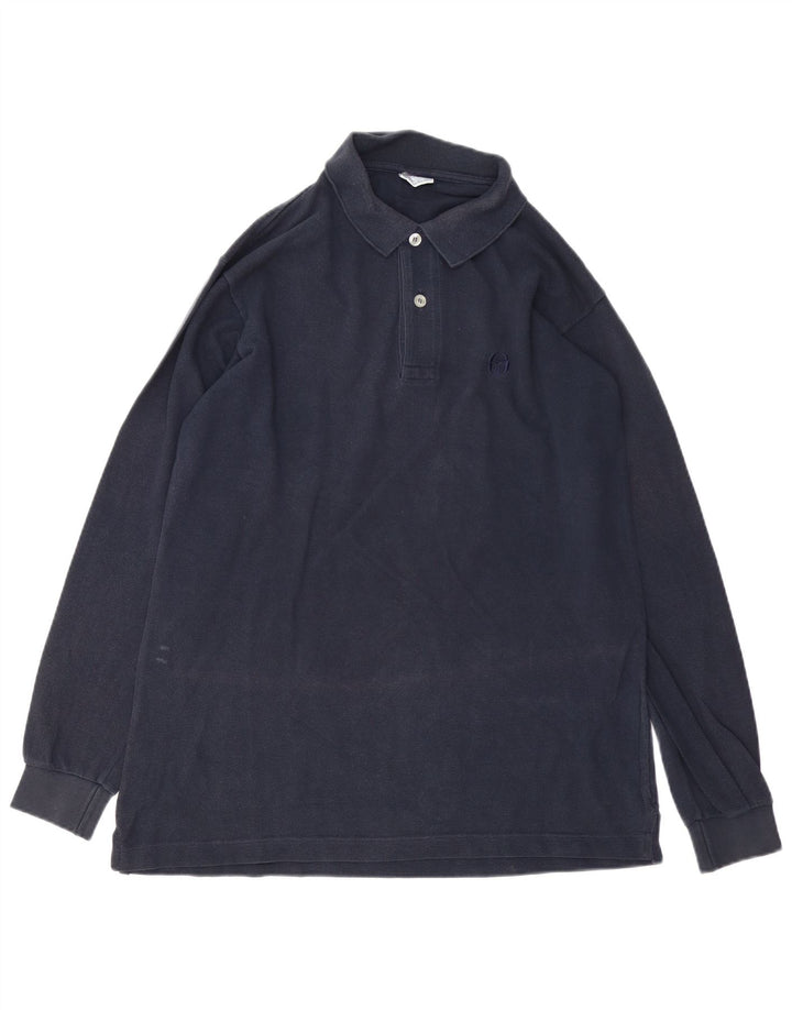 Camisa polo masculina de manga comprida Sergio Tacchini algodão azul marinho médio