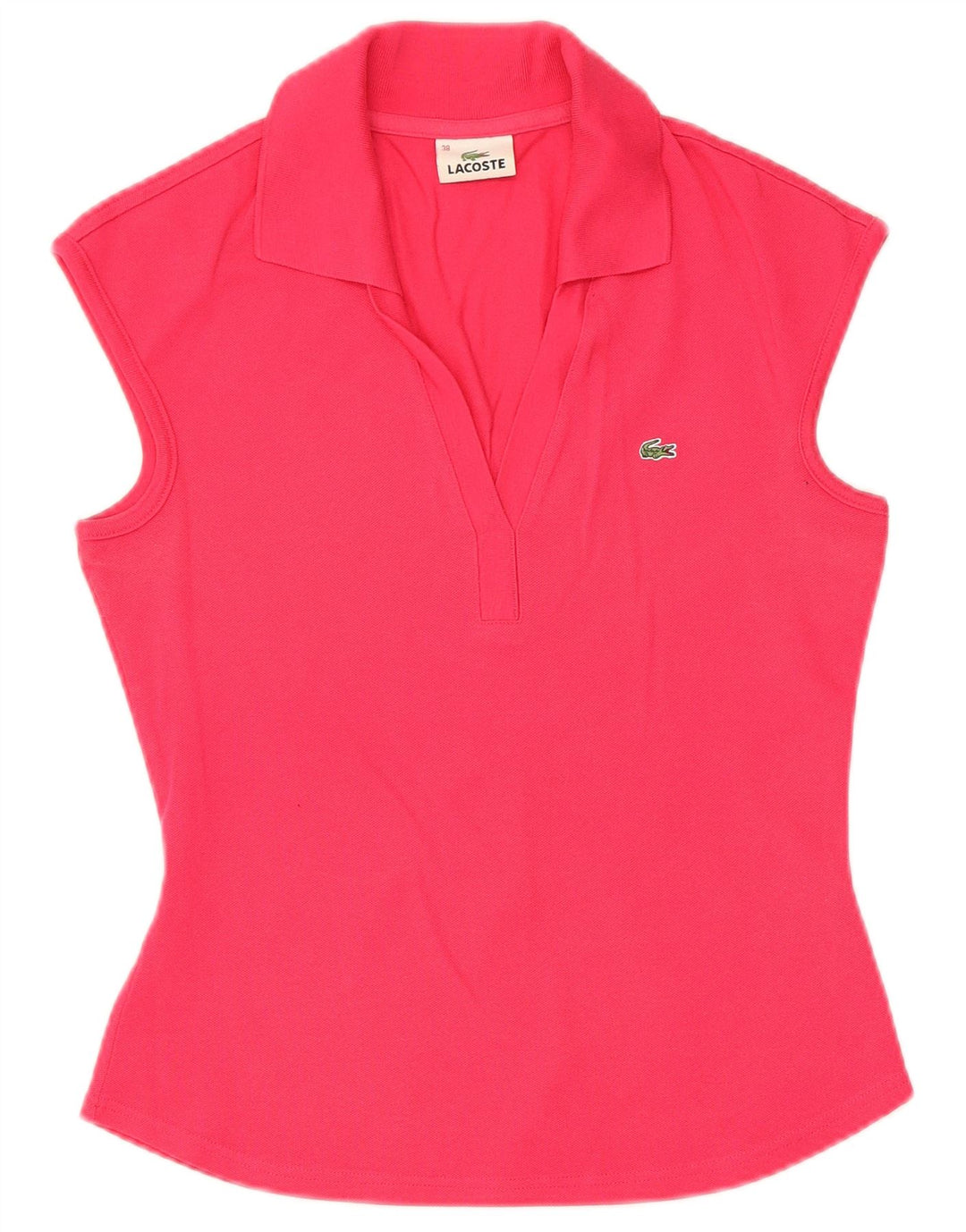 Camisa polo feminina sem mangas Lacoste tamanho 38 algodão rosa médio