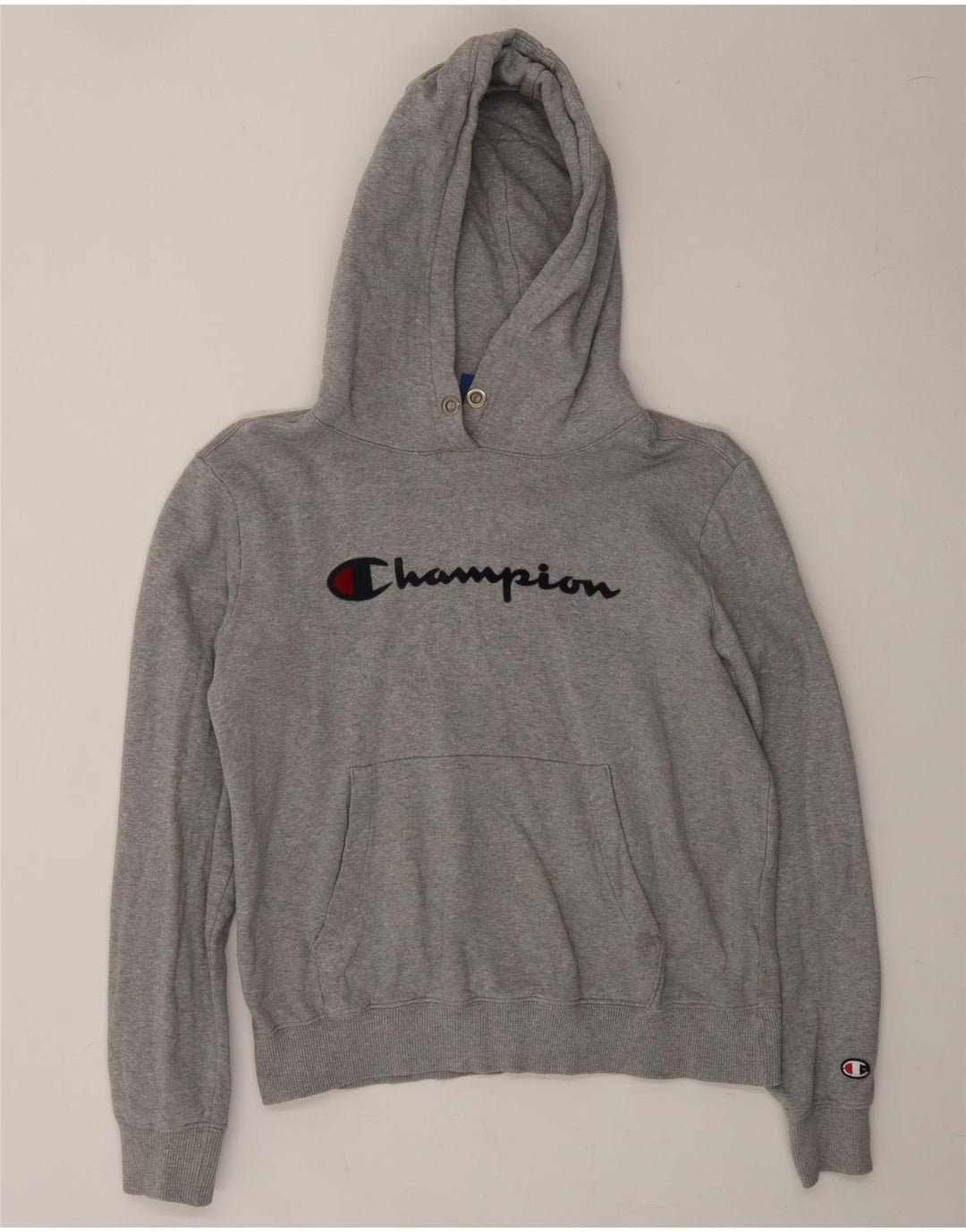 CHAMPION Womens Oversized Graphic Hoodie Jumper UK 6 XS Grey Cotton Vintage Champion and Second-Hand Champion from Messina Hembry 