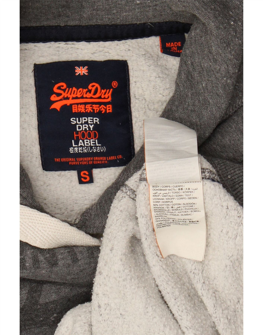 SUPERDRY Suéter masculino com capuz gráfico vintage pequeno algodão cinza