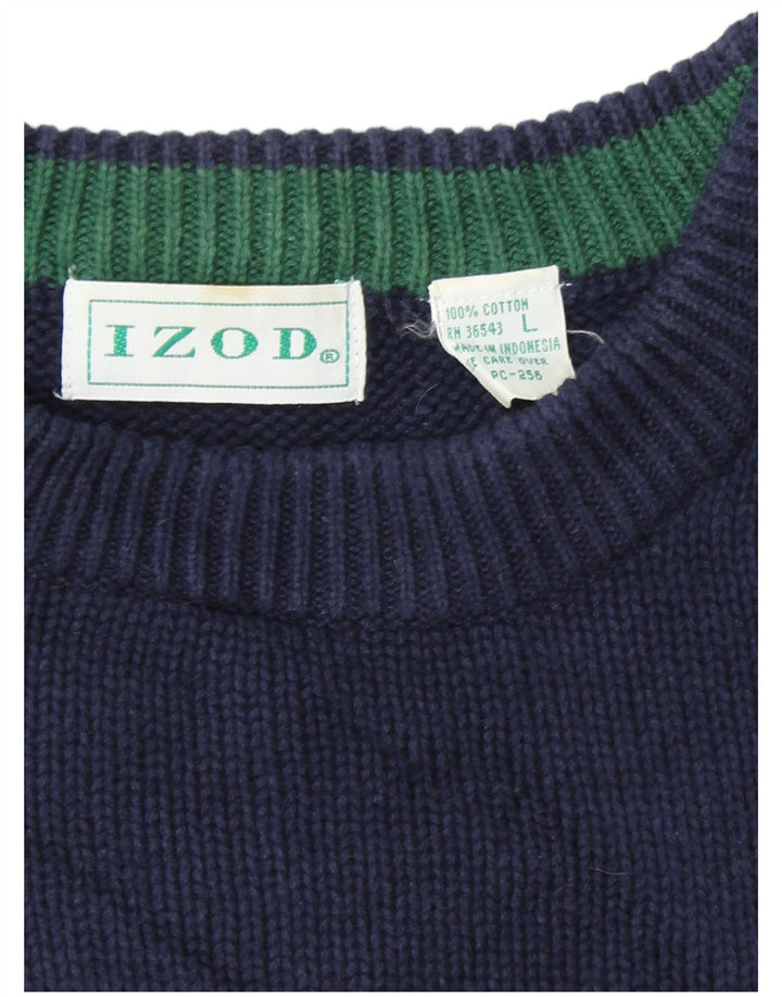 Suéter masculino IZOD com gola redonda, grande algodão colorblock azul marinho