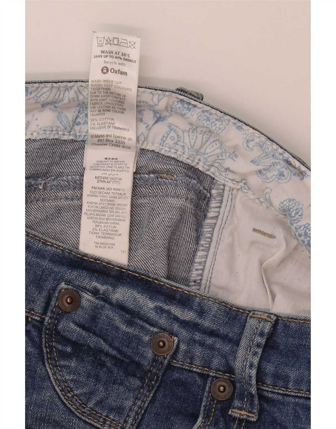 Shorts jeans masculino Marks & Spencer UK 12 médio W32 algodão azul