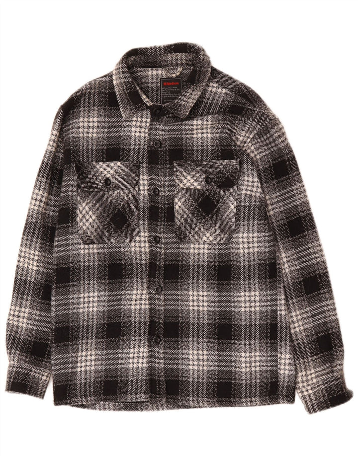 Camiseta masculina vintage de flanela, camisa média preta de algodão xadrez