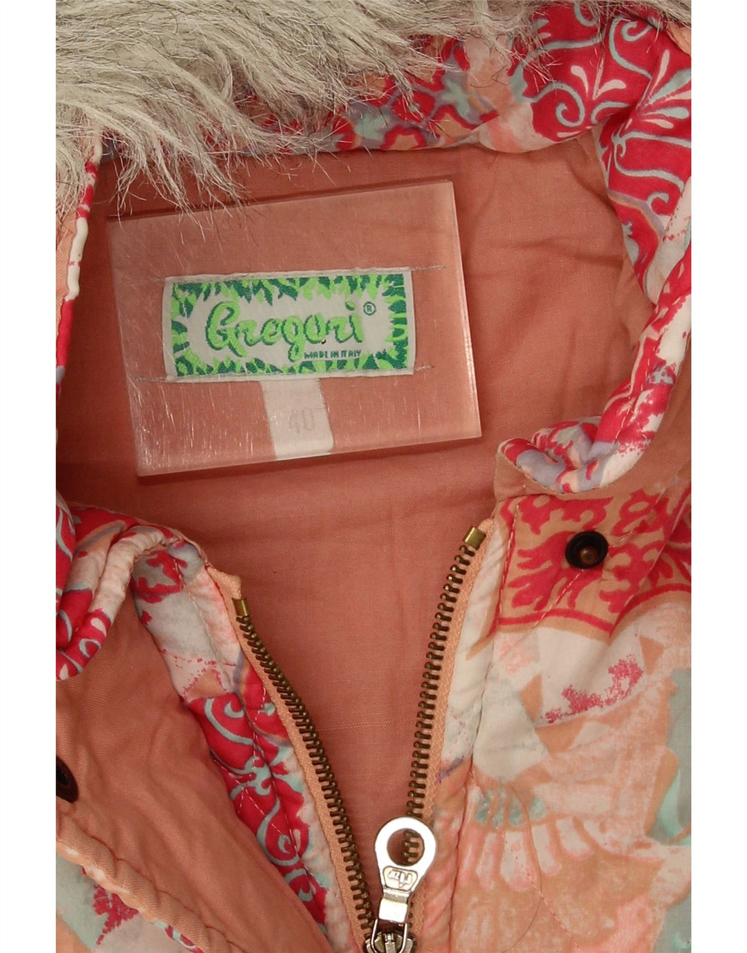 Jaqueta acolchoada com capuz feminino vintage EU 40 médio floral multicolorido