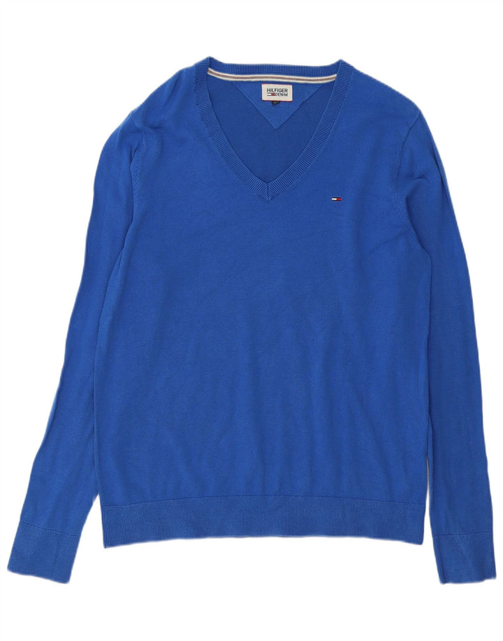 Suéter masculino TOMMY HILFIGER com decote em V XL azul algodão