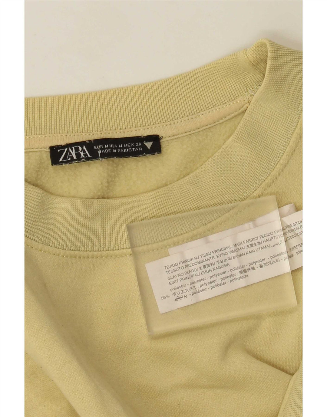 Zara Womens Crop Sweatshirt Jumper UK 14 Poliéster Amarelo Médio