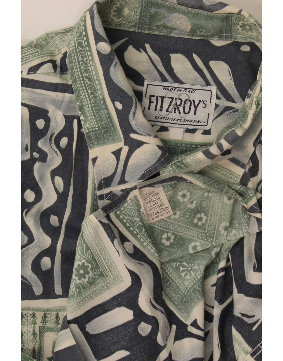 Camisa masculina Fitzroy de manga curta grande verde patchwork viscose