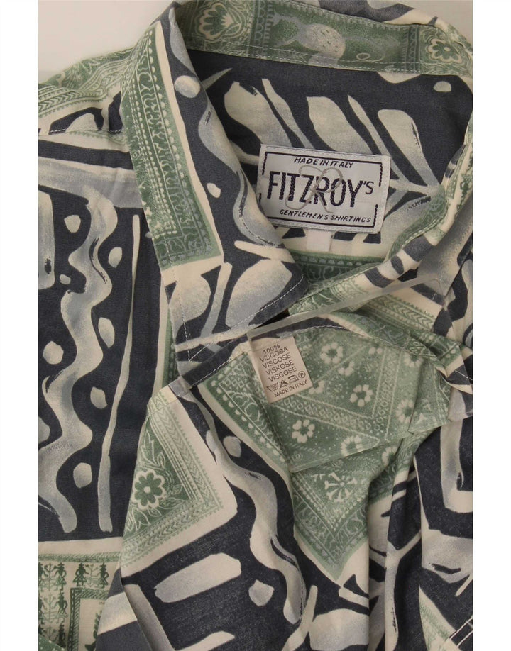 Camisa masculina Fitzroy de manga curta grande verde patchwork viscose