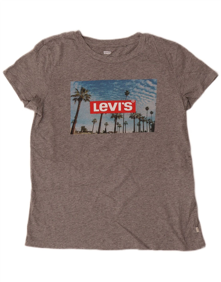 Camiseta feminina gráfica Levi's UK 14 algodão manchado cinza médio