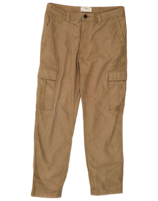 Calça cargo reta masculina Marks & Spencer W32 L29 algodão bege
