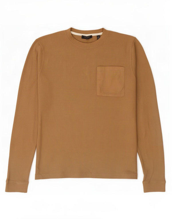 Camiseta masculina Ted Baker manga comprida tamanho 3 algodão bege médio