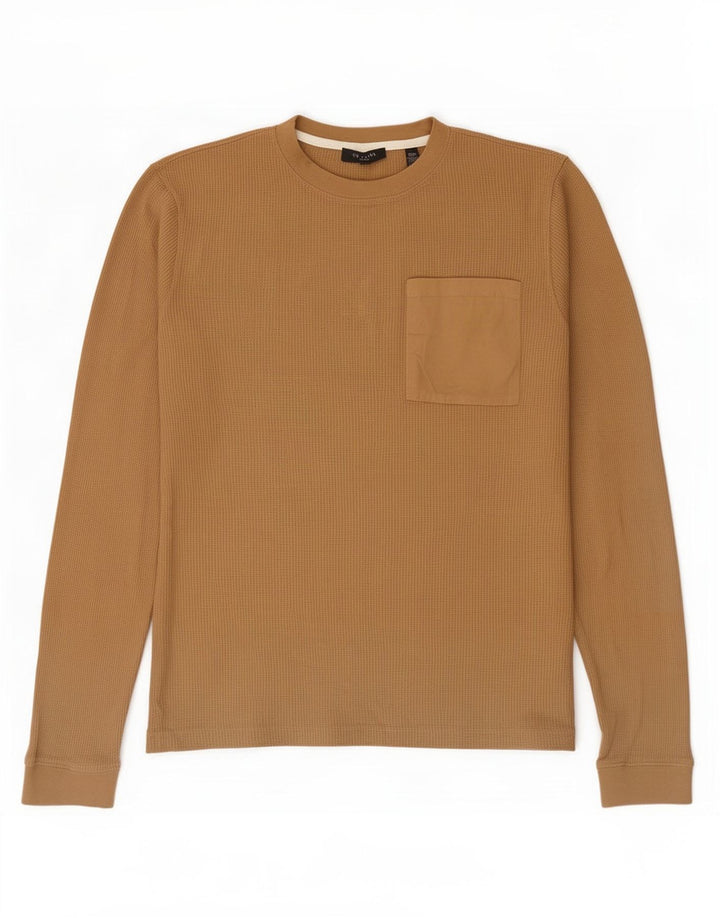 Camiseta masculina Ted Baker manga comprida tamanho 3 algodão bege médio