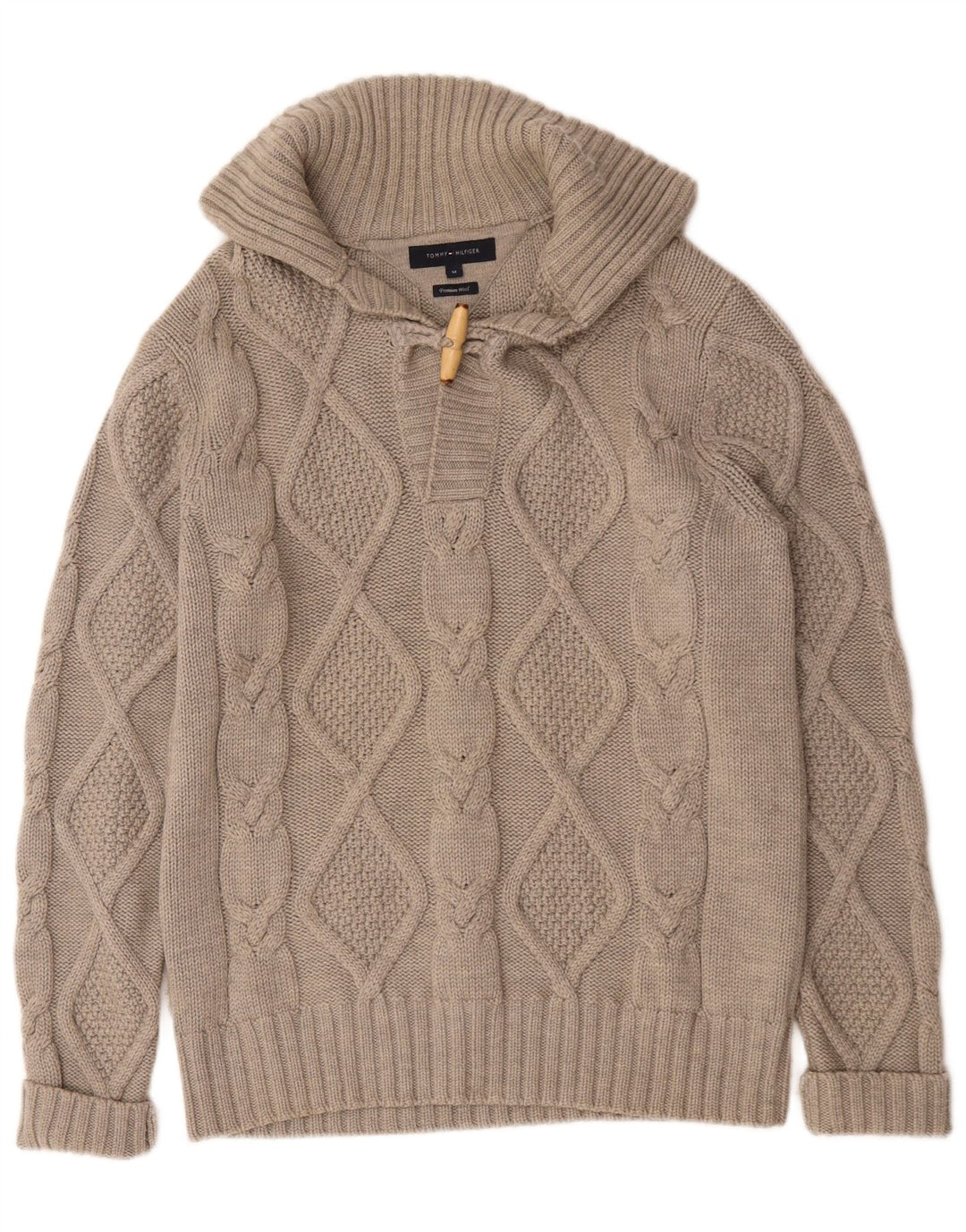 Suéter masculino Tommy Hilfiger com gola polo e lã cinza médio