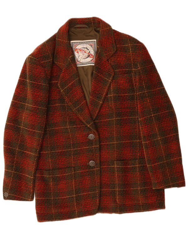 Jaqueta blazer feminina VINTAGE com 2 botões US 10 grande vermelho xadrez acrílico