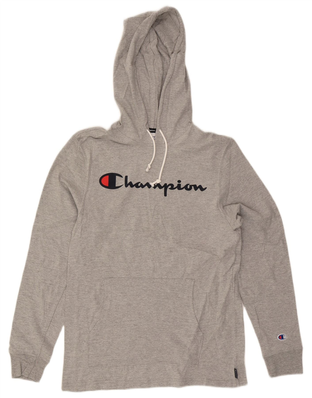 Jumper masculino com capuz gráfico Champion algodão manchado cinza médio