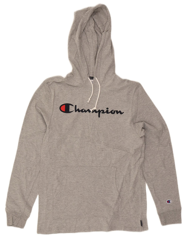 Jumper masculino com capuz gráfico Champion algodão manchado cinza médio