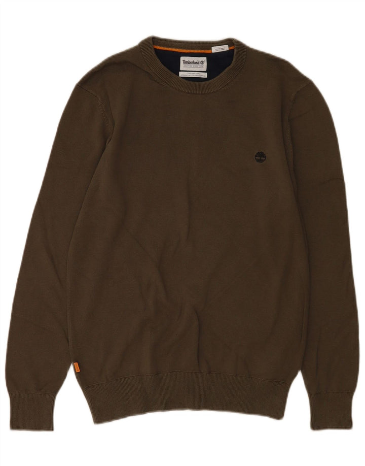 Suéter masculino Timberland com gola redonda, pequeno algodão cáqui
