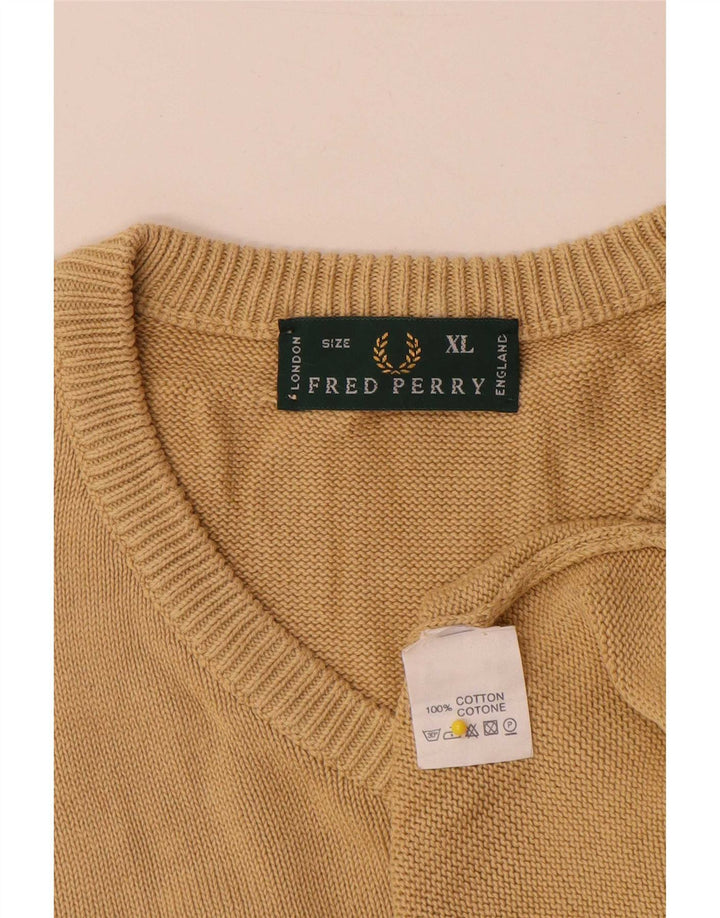 Fred Perry Suéter masculino com decote em V XL algodão bege