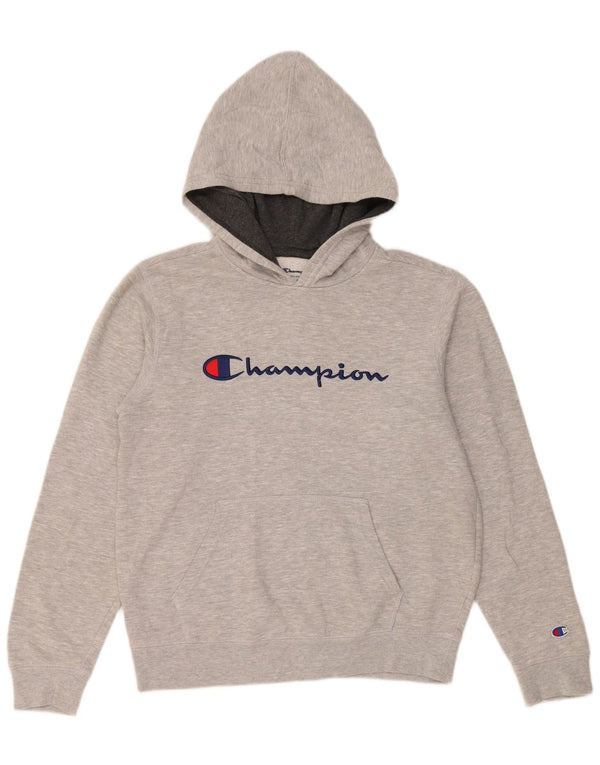 CHAMPION Suéter feminino com capuz gráfico UK 18 XL algodão manchado cinza