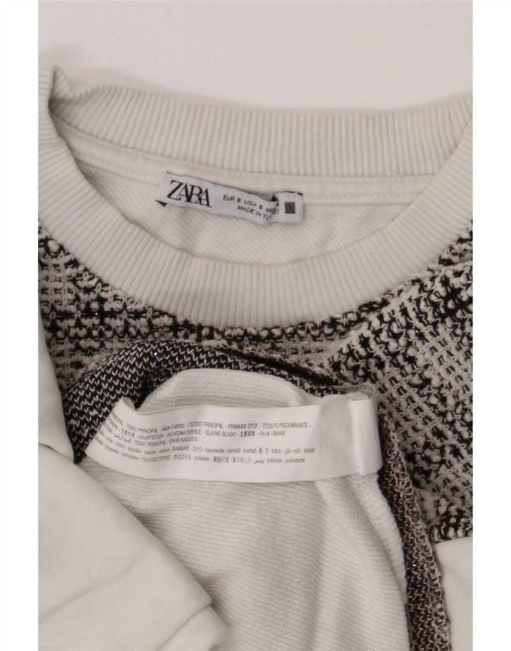Zara Womens Crop Oversized Moletom Jumper Reino Unido 10 Pequeno Algodão Xadrez Branco