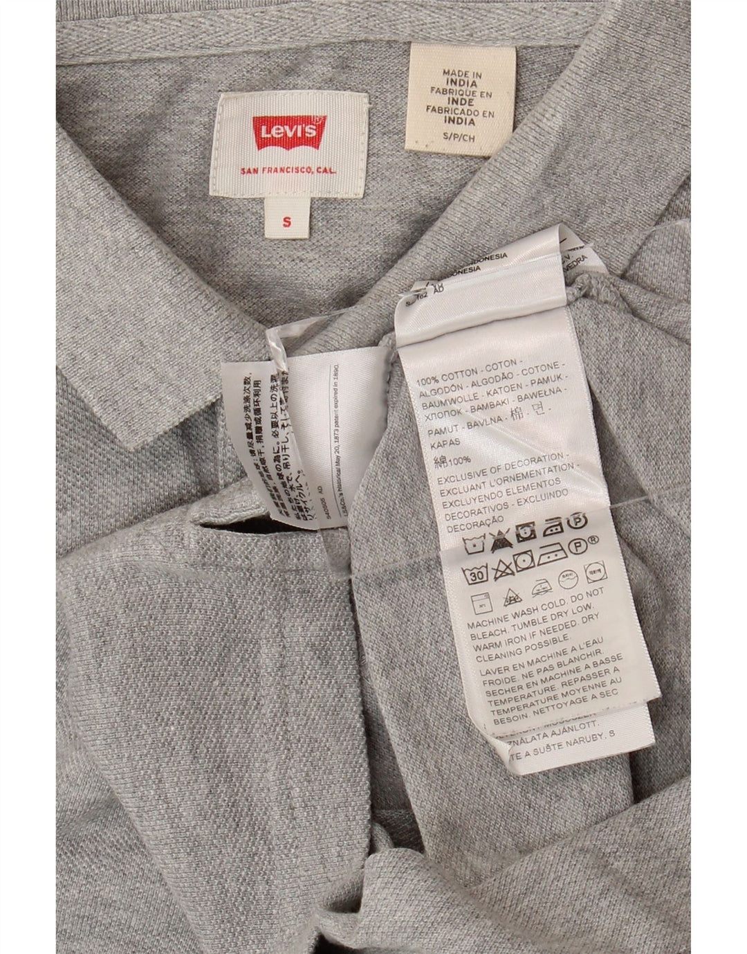 Camisa polo masculina LEVI'S pequena cinza algodão