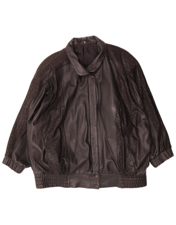 Jaqueta de couro superdimensionada feminina vintage IT 42 médio preto geométrico